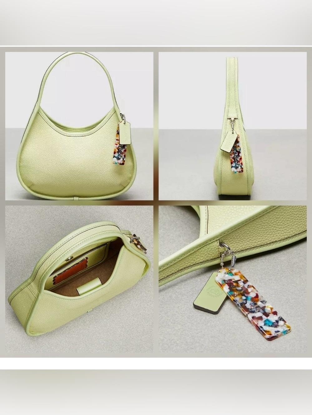 Coach Coachtopia Ergo Shoulder Bag in Silver/Pale Lime Green Pebble Leather NWT
